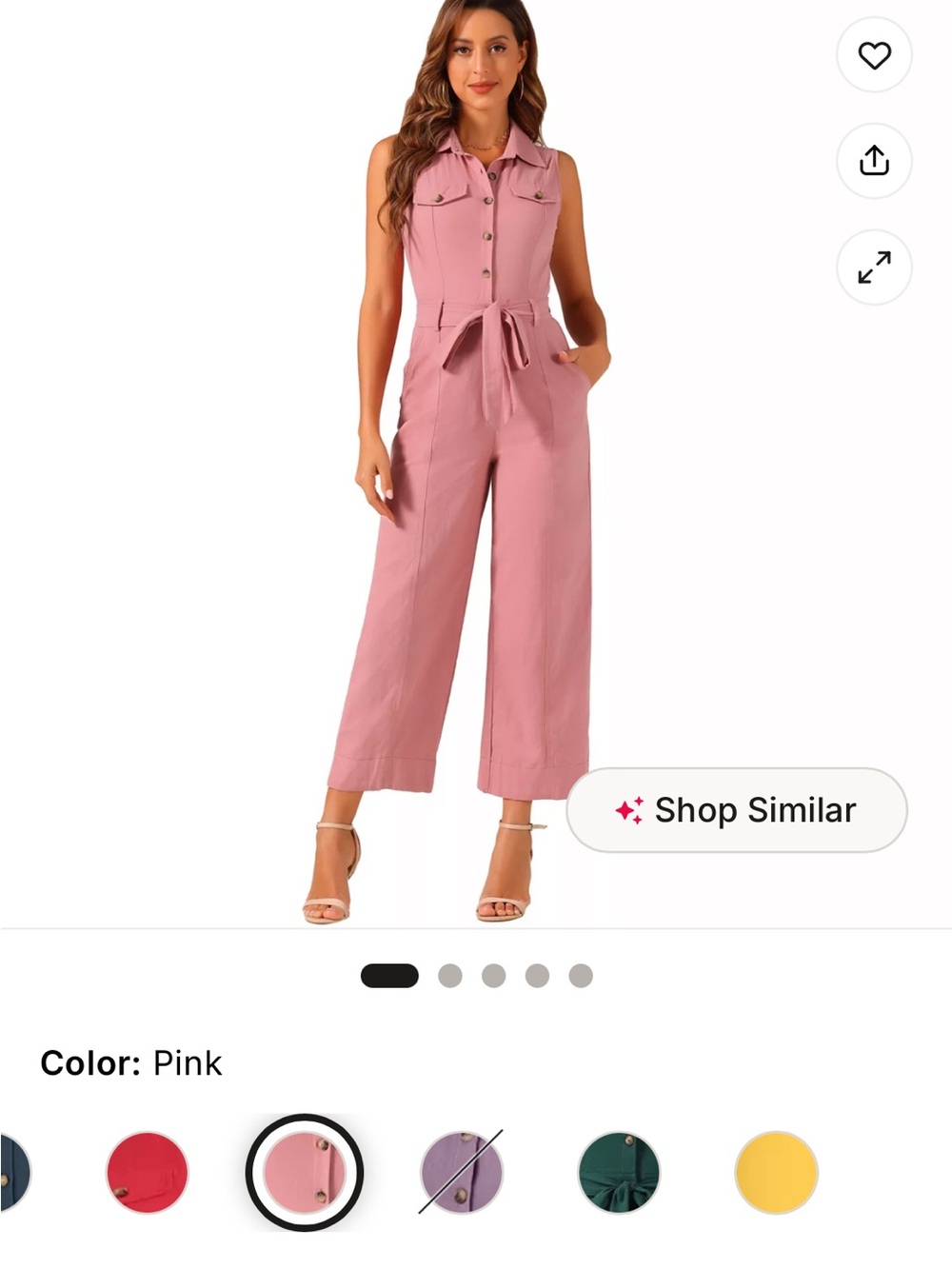 Allegra K Pink Sleeveless Utility Tie-Waist Jumpsuit
